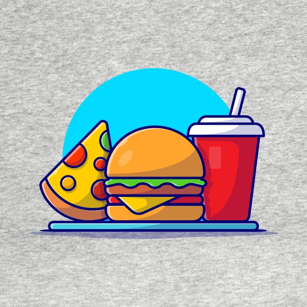 Burger, Pizza And Soda Cartoon Vector Icon Illustration by Catalyst Labs